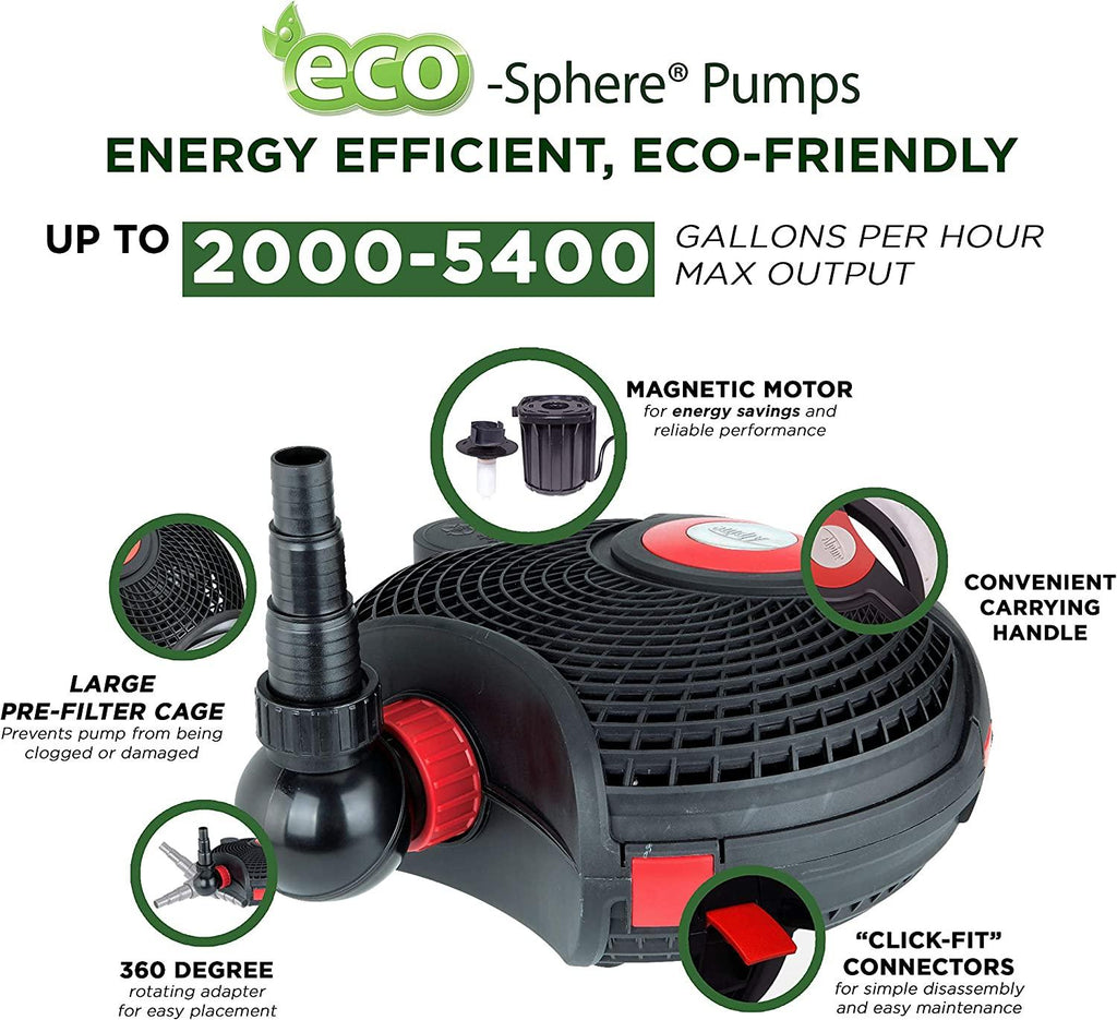 Alpine Corporation Eco-Sphere Energy-Saving 5400GPH Pond Pump with Controller and 33-ft. Cord