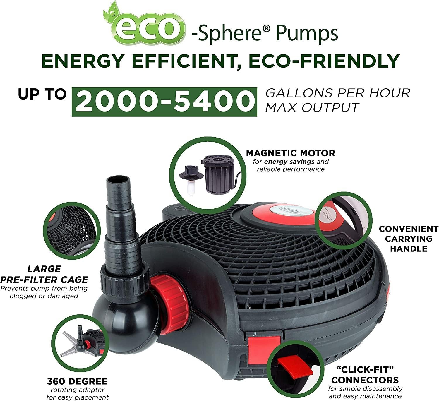 Alpine Corporation Eco-Sphere Energy-Saving 5400GPH Pond Pump with Controller and 33-ft. Cord