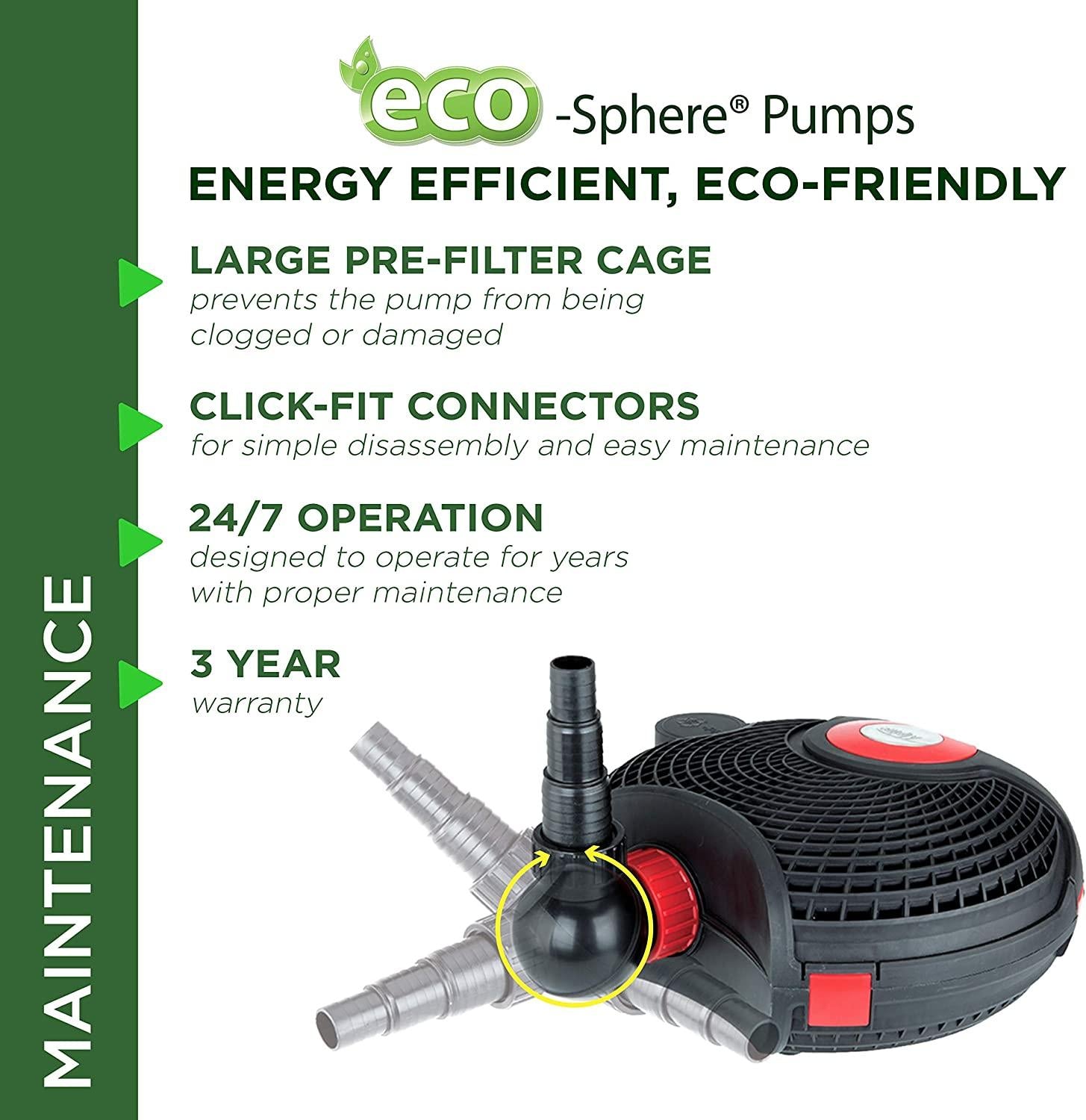 Alpine Corporation Eco-Sphere Energy-Saving 5400GPH Pond Pump with Controller and 33-ft. Cord