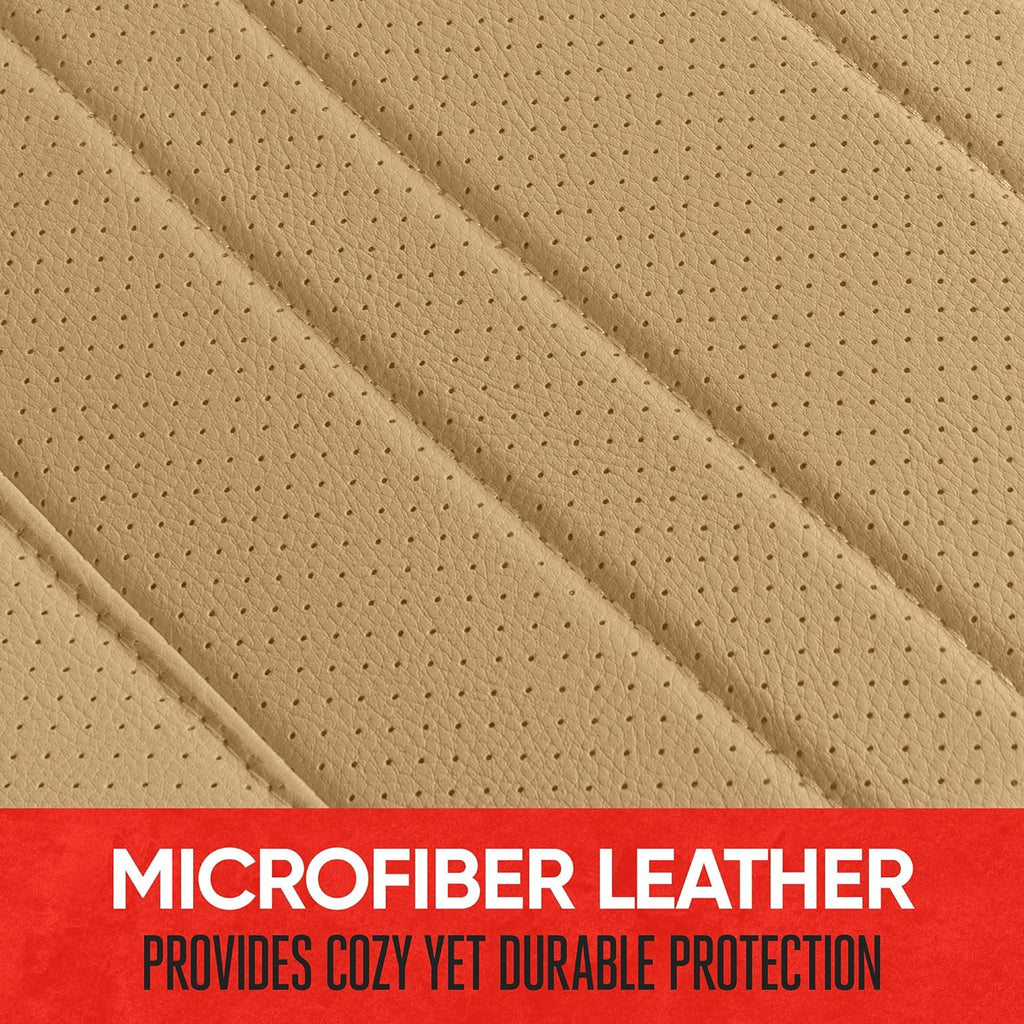 Motor Trend Seat Cover for Cars Trucks SUV, Faux Leather Rear Bench Beige Padded Car Seat Cover with Storage Pockets, Premium Interior Car Seat Cover