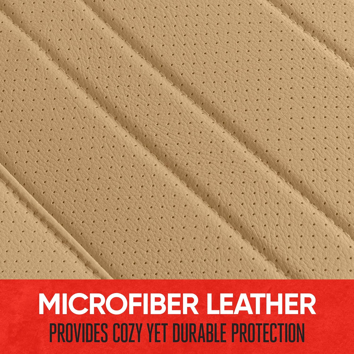 Motor Trend Seat Cover for Cars Trucks SUV, Faux Leather Rear Bench Beige Padded Car Seat Cover with Storage Pockets, Premium Interior Car Seat Cover