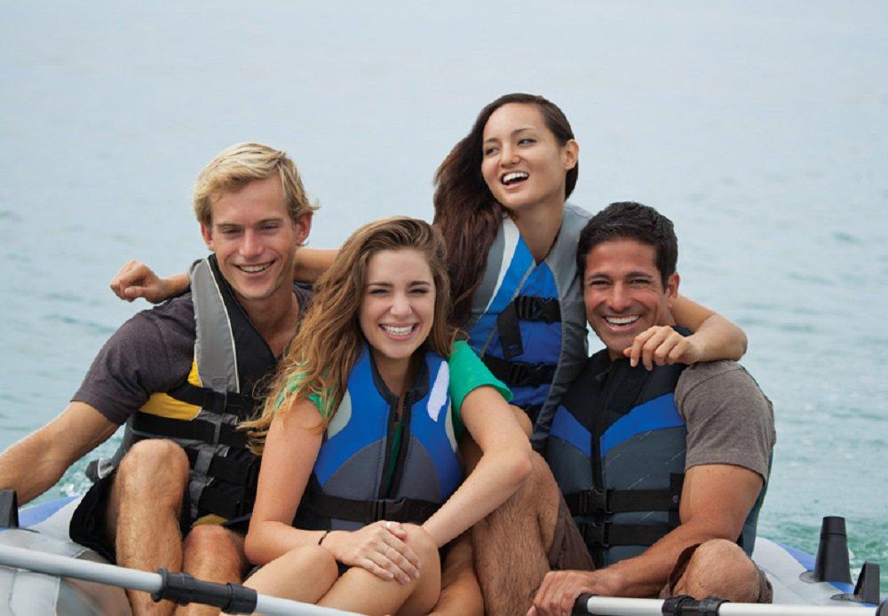 Excursion 5 Person Inflatable Boat Set w/ 2 Oars, Air Pump &amp; Bag (2 Pack)