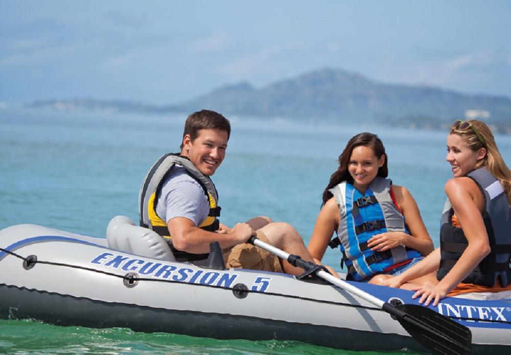 Excursion 5 Person Inflatable Boat Set w/ 2 Oars, Air Pump &amp; Bag (3 Pack)