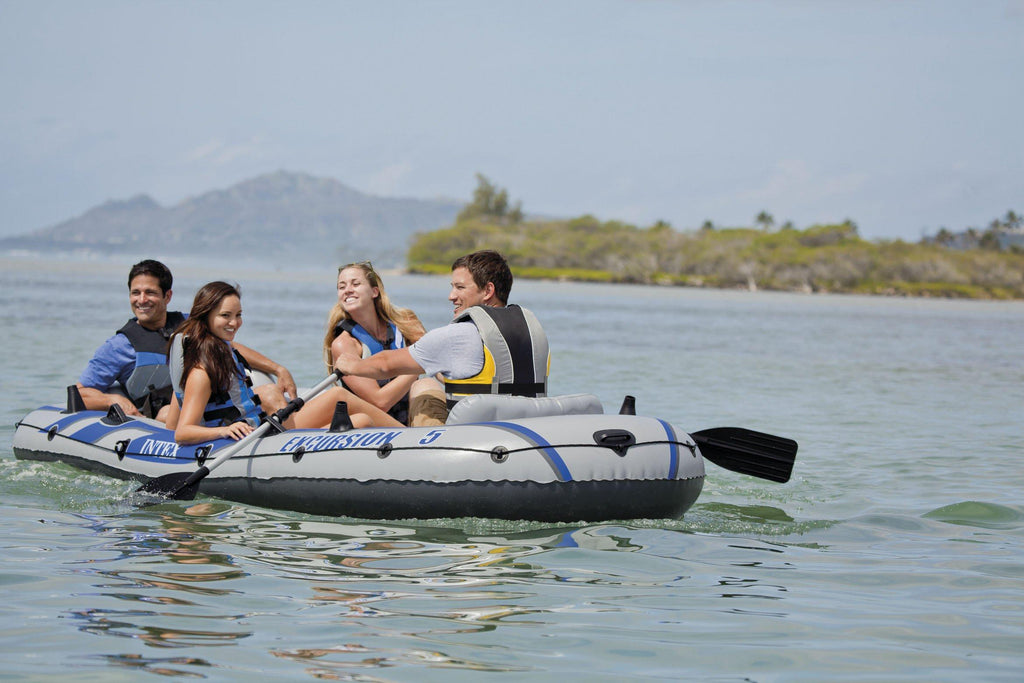 Excursion 5 Person Inflatable Boat Set w/ 2 Oars, Air Pump &amp; Bag (3 Pack)