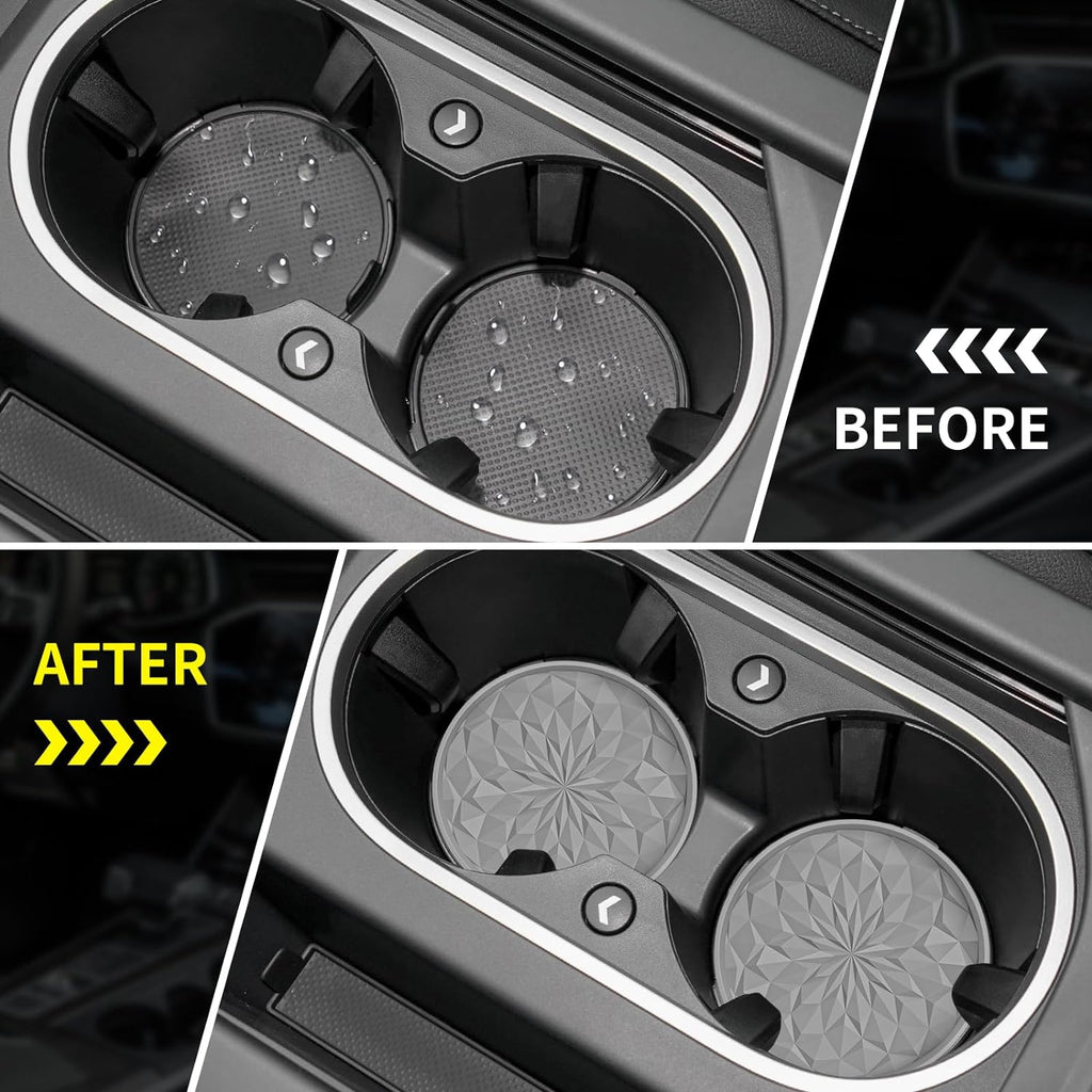 Car Cup Coaster [4 Pack] ME.FAN Silicone Car Coasters/Cup Mats - 2.75In Universal Non-Slip Recessed Car Interior Accessories - Car Cup Holder Insert Coasters Light Grey