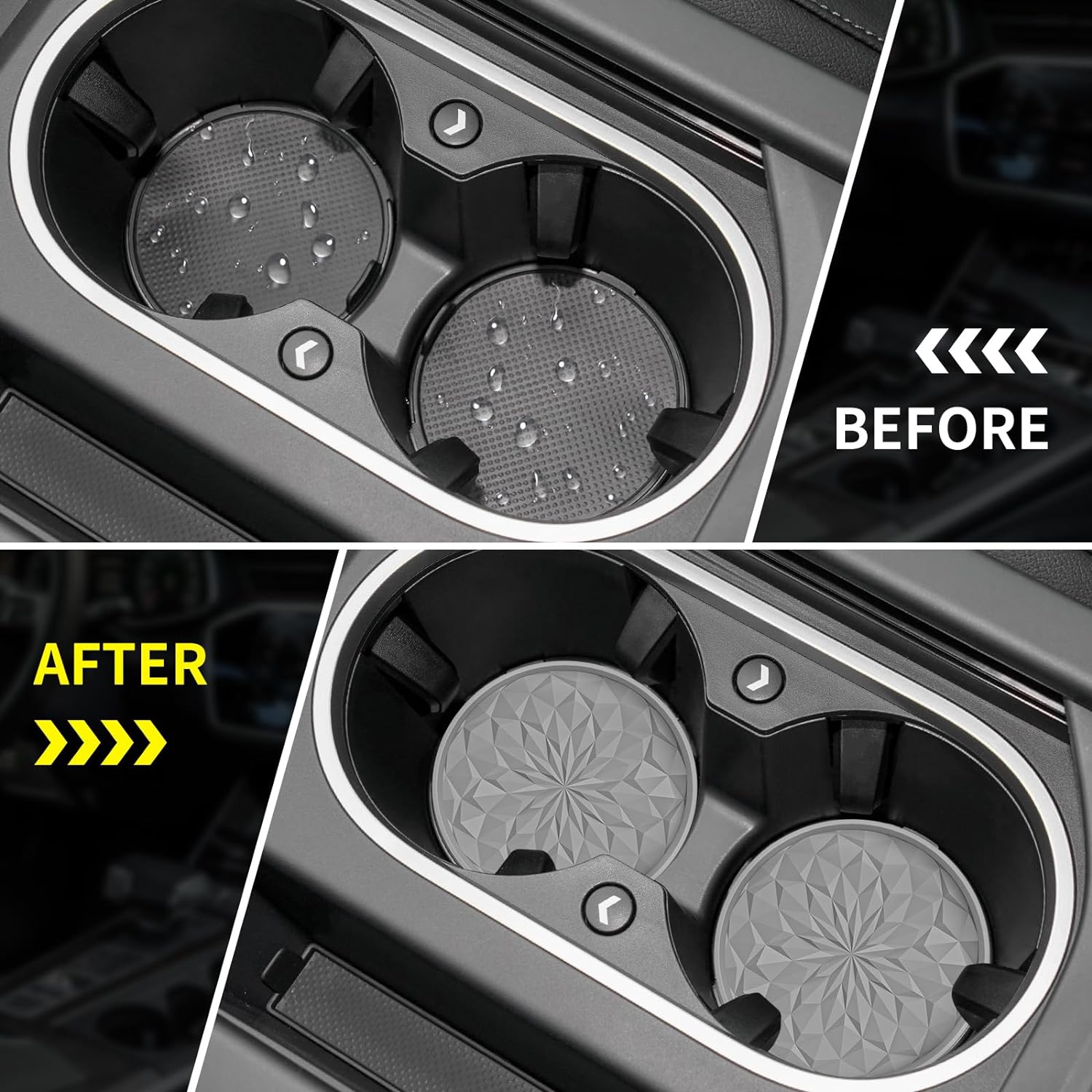 Car Cup Coaster [4 Pack] ME.FAN Silicone Car Coasters/Cup Mats - 2.75In Universal Non-Slip Recessed Car Interior Accessories - Car Cup Holder Insert Coasters Light Grey