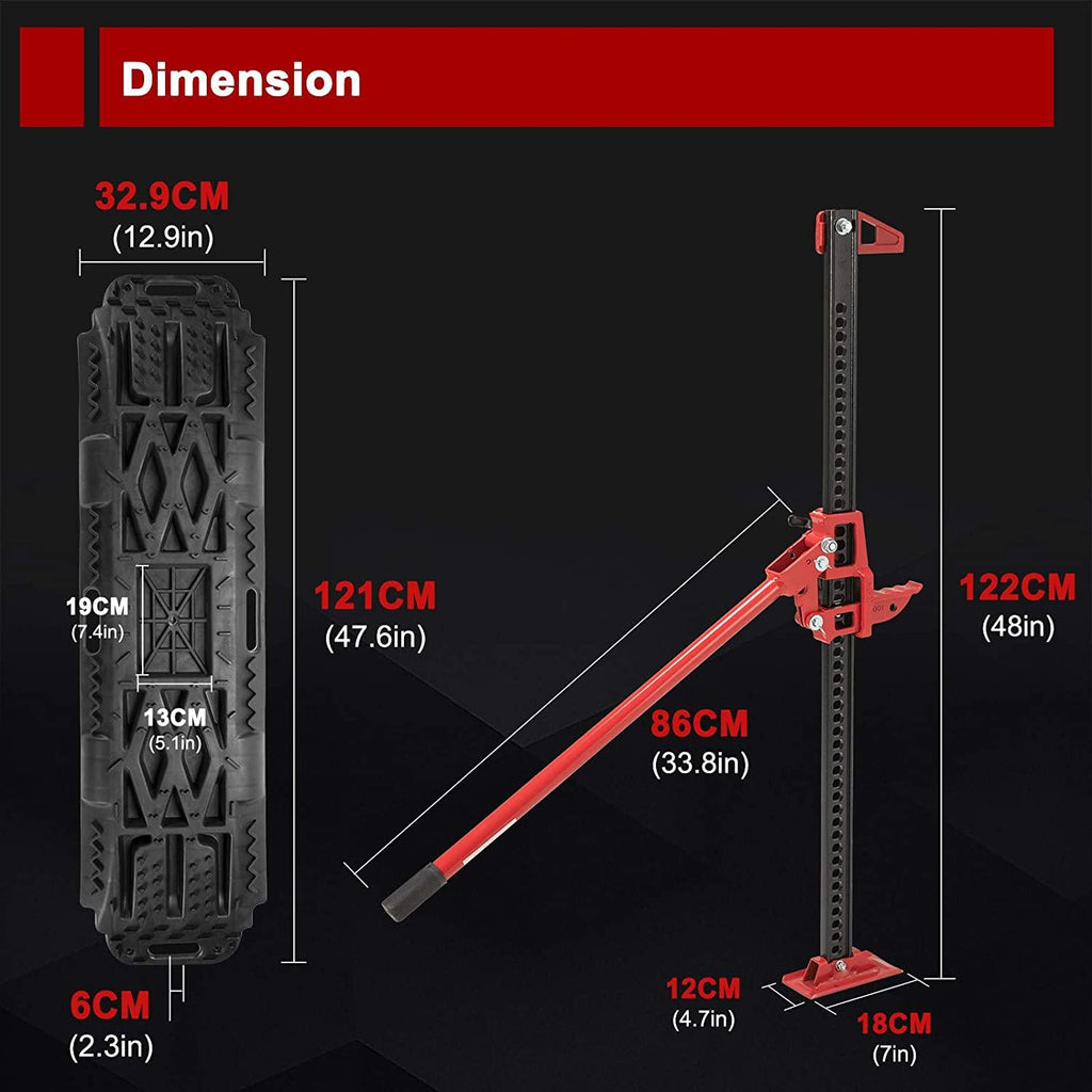 BUNKER INDUST Offroad High Lift Jack with Pair Traction Board Mate,48" FarmJack with Sand Mud Snow Track Mat Board,4x4 4WD Offroad Tire Recovery Kit for Car Truck Jeep ATV SUV UTV