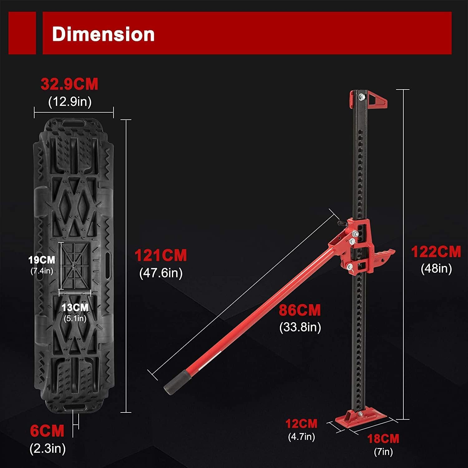 BUNKER INDUST Offroad High Lift Jack with Pair Traction Board Mate,48" FarmJack with Sand Mud Snow Track Mat Board,4x4 4WD Offroad Tire Recovery Kit for Car Truck Jeep ATV SUV UTV