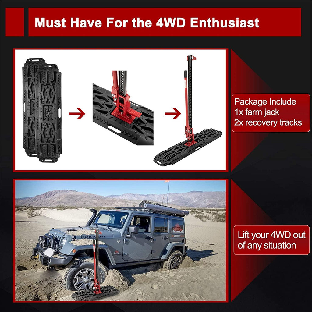 BUNKER INDUST Offroad High Lift Jack with Pair Traction Board Mate,48" FarmJack with Sand Mud Snow Track Mat Board,4x4 4WD Offroad Tire Recovery Kit for Car Truck Jeep ATV SUV UTV