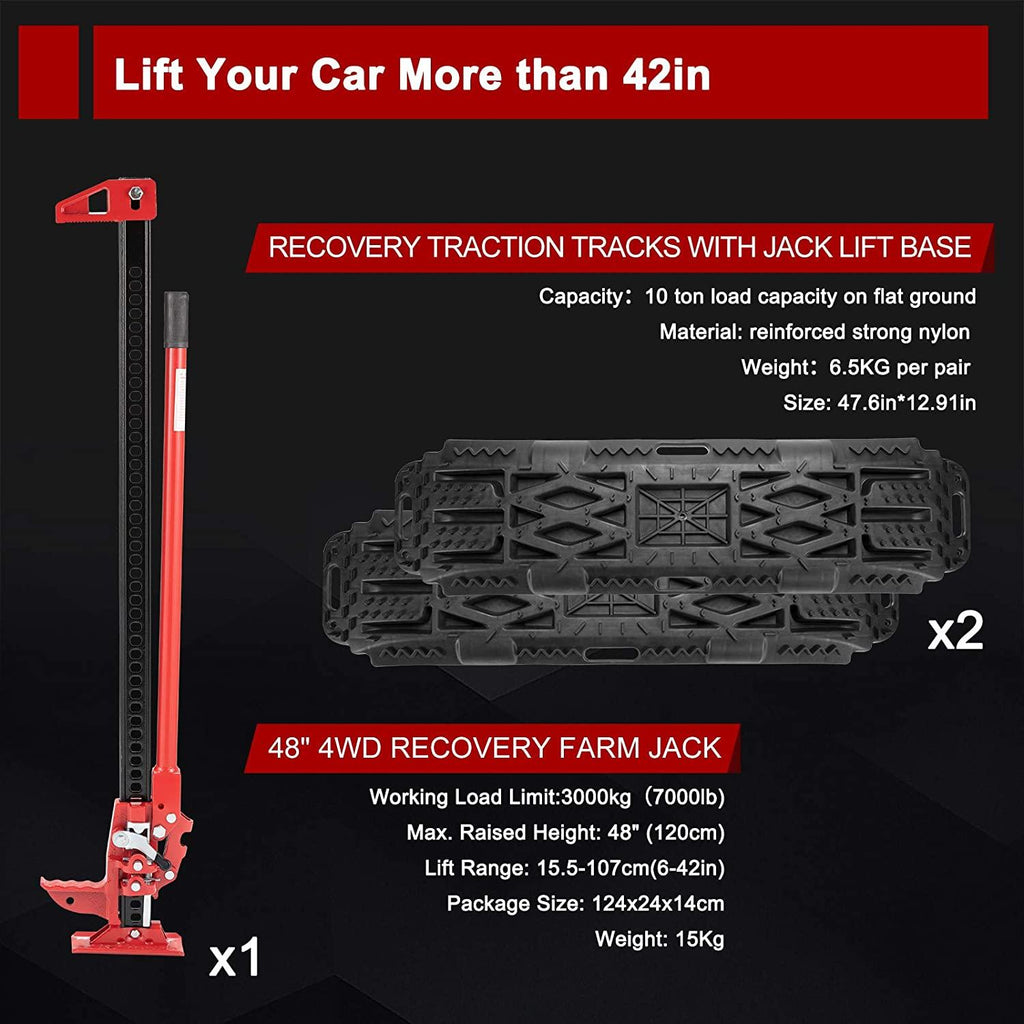 BUNKER INDUST Offroad High Lift Jack with Pair Traction Board Mate,48" FarmJack with Sand Mud Snow Track Mat Board,4x4 4WD Offroad Tire Recovery Kit for Car Truck Jeep ATV SUV UTV