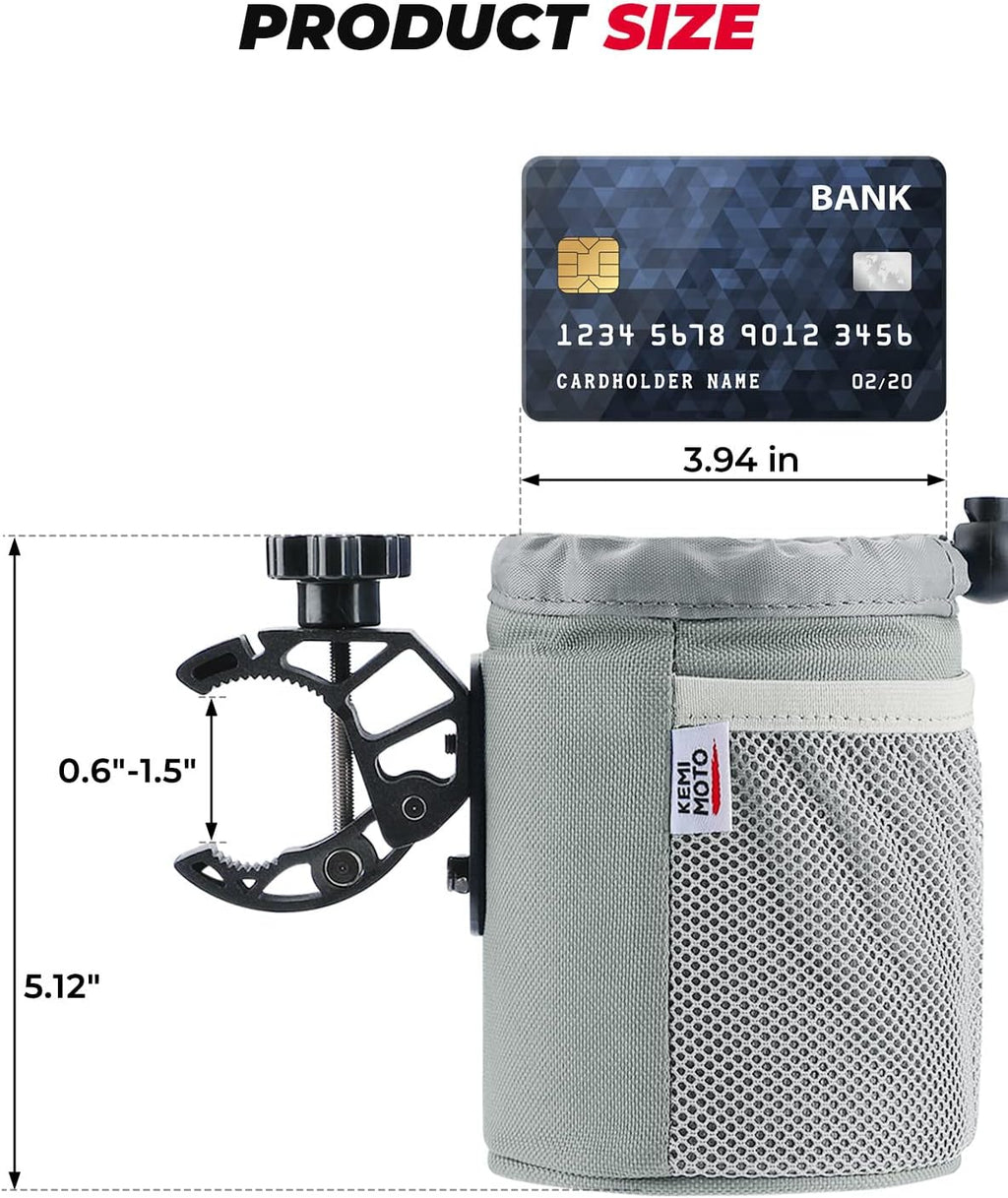 kemimoto Cup Holder with Clip, Oxford Fabric Boat Cup Holders for Drinks with 0.6"-1.5" Alligator Clamp, Cup Holder for Boat, Bike, Kayak, Motorcycle, Wheelchair, Walker, Scooter, Golf Cart, Gray