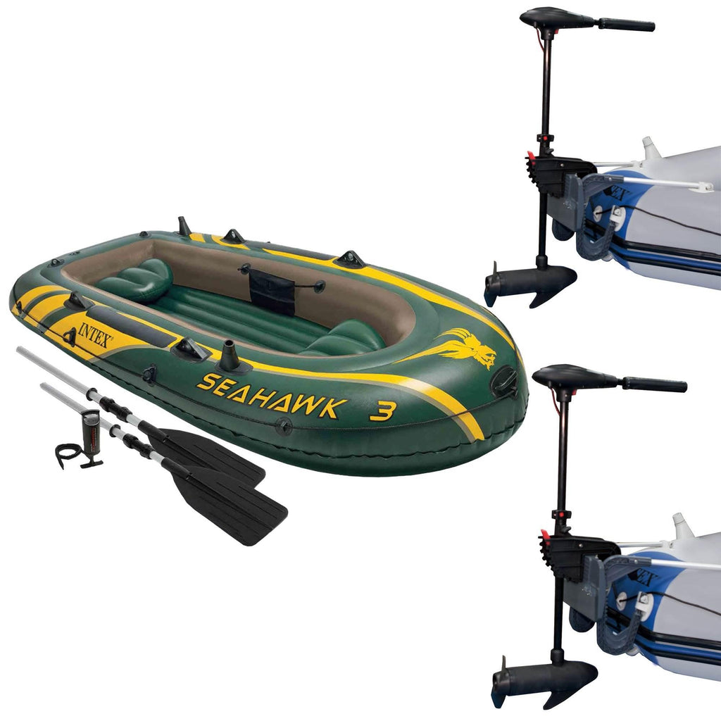 Seahawk 3 Inflatable raft Set and 2 Transom Mount 8 Speed Trolling Motors