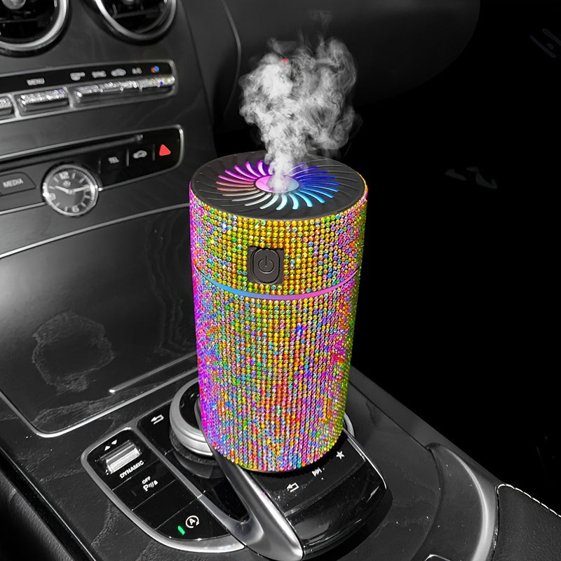 Luxury Rhinestone Car Diffuser Humidifier With LED Light Auto Air Purifier Aromatherapy Diffuser Air Freshener Car Accessories