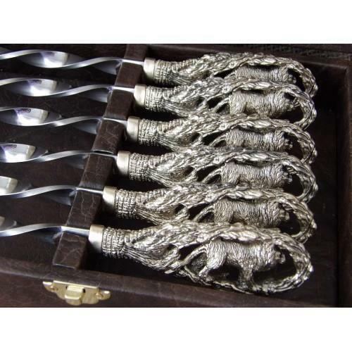 6Pcs Premium  Steel Barbecue BBQ Kebab Skewers 23-Inch Gift Case Large