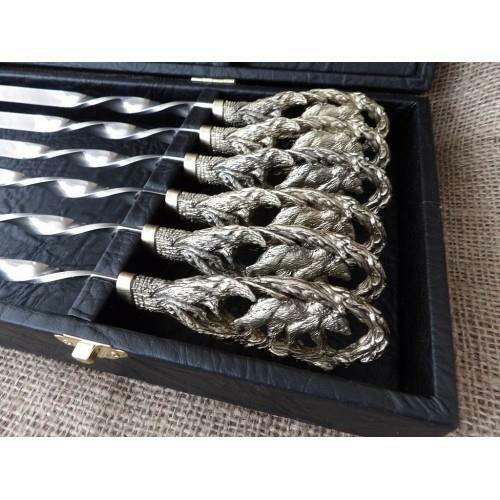 6Pcs Premium  Steel Barbecue BBQ Kebab Skewers 23-Inch Gift Case Large