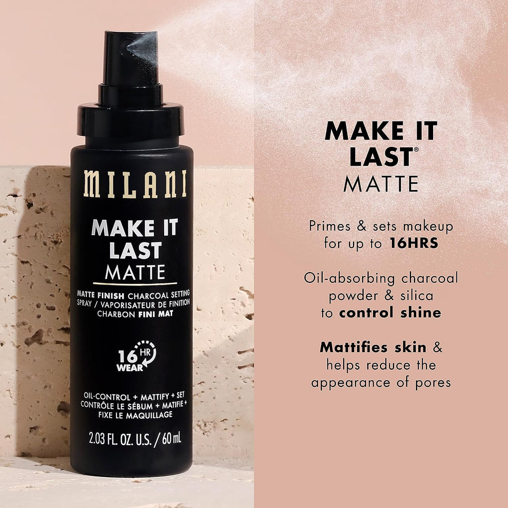 Milani Make it Last Charcoal Matte Setting Spray- Long Lasting , Cruelty-Free Makeup Primer and Finishing/Setting Spray for Oily Skin - - 2 Pack