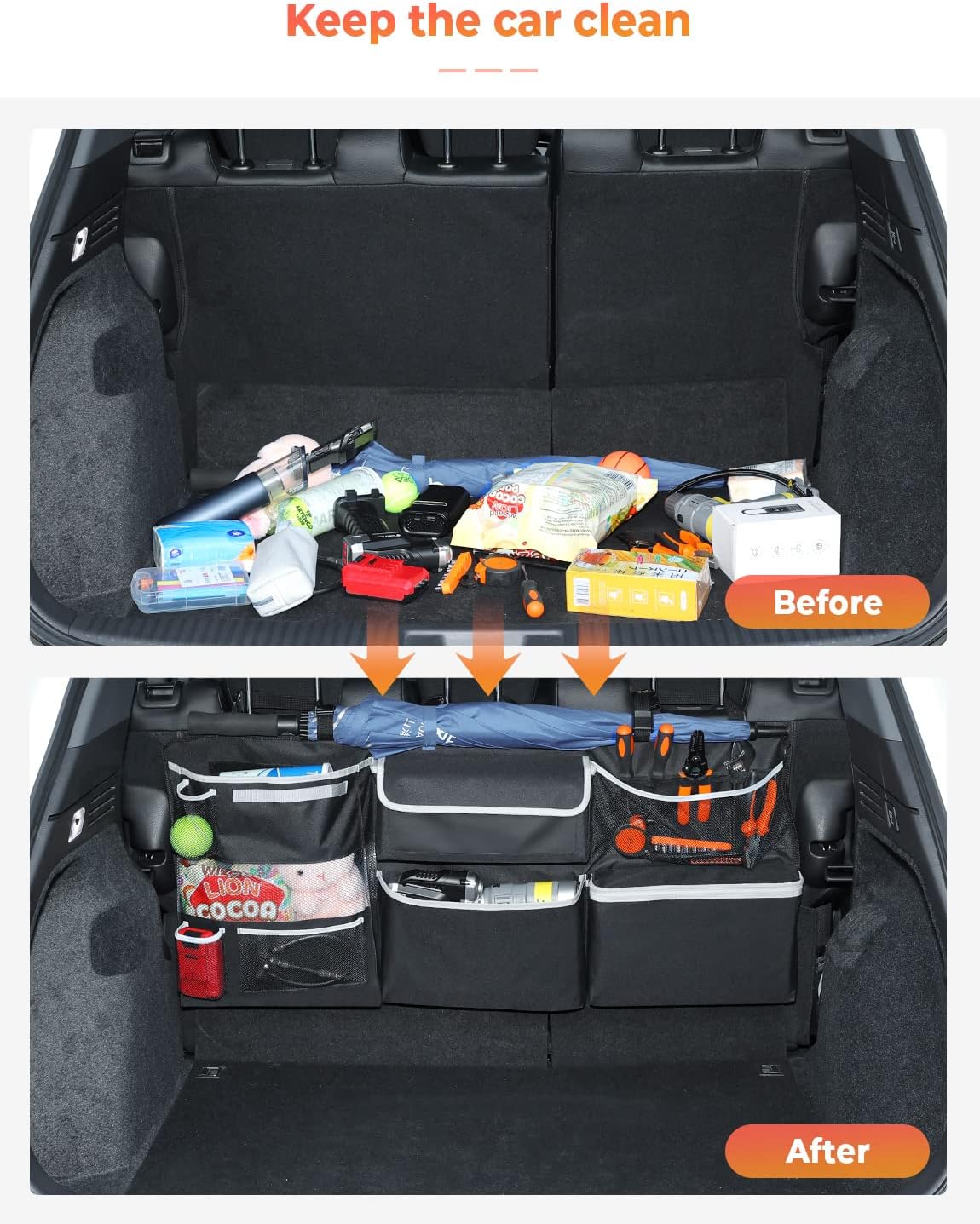 Oasser Car Storage Organizer Version, Hanging Trunk Organizer with 10 Different Functional Storage Bags, Car Trunk Organizer for SUV Truck MPV VAN