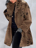 Leaf Print Casual Loose Woolen Coat