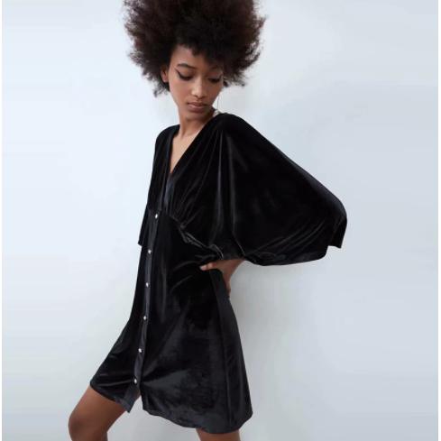 v-neck wide sleeve button style dress