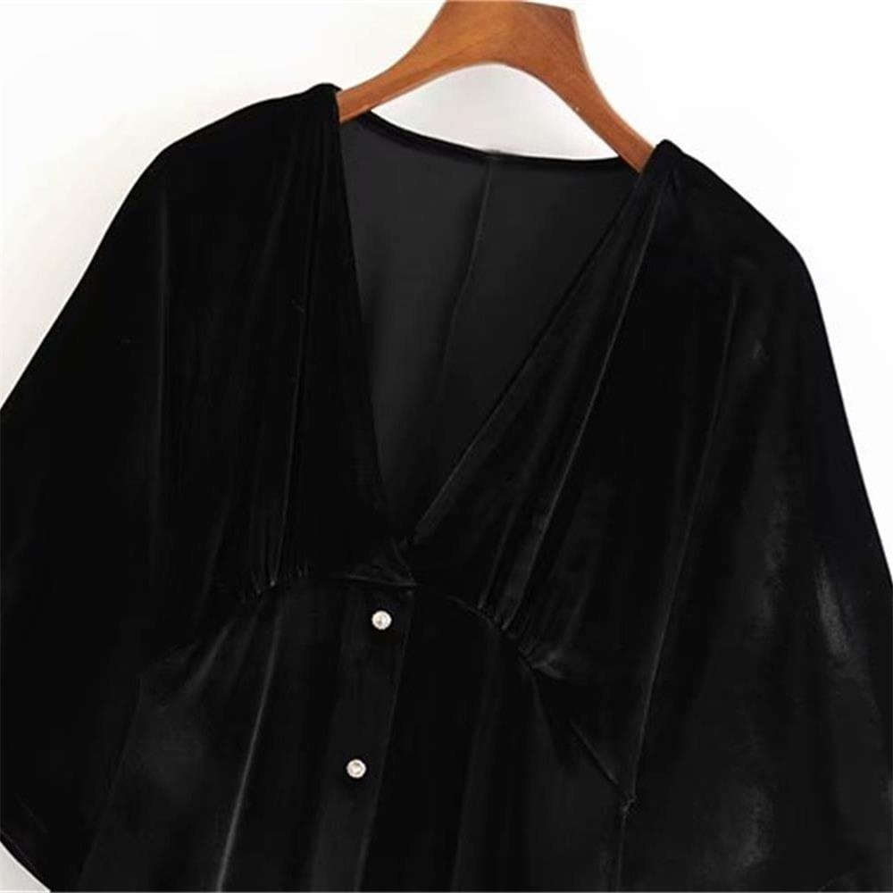 v-neck wide sleeve button style dress