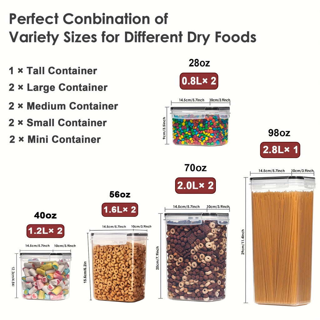 9-Piece Airtight Food StoraContainers Set: Keep Your Kitchen &amp; Pantry Organized &amp; BPA-Free! Includes Labels For Spaghetti, Cereal, Flour &amp; Oats.
