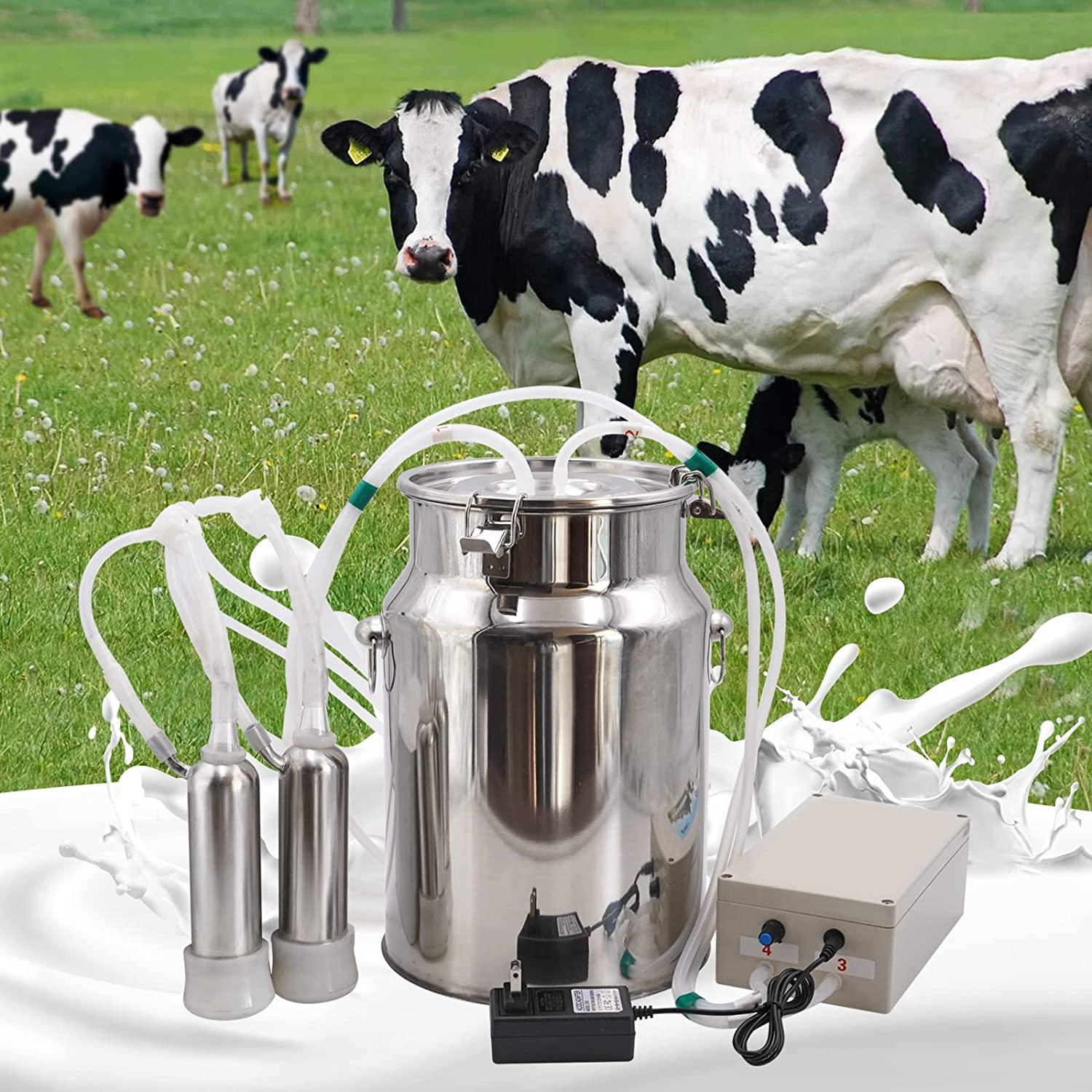 PAULOZYN Cow MilMachine with 10L Bucket Milker Electric Automatic Portable Plug-in Speed Adjustable Vacuum Pump MilSupplies with Tube Brush (Pulsation Type)