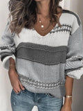 V-neck Striped Casual Knit Pullover