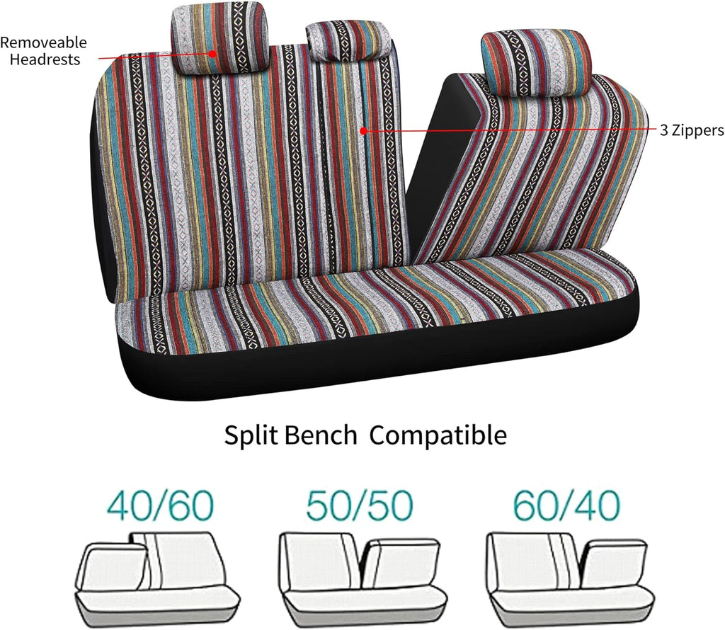 Pariitadin Baja Saddle Blanket Car Seat Covers Full Set with Seat Belt Pads, Washable Breathable Striped Woven Cloth Seat Covers for Cars Interior, Universal Fit Most Cars, Airbag Compatible, Red