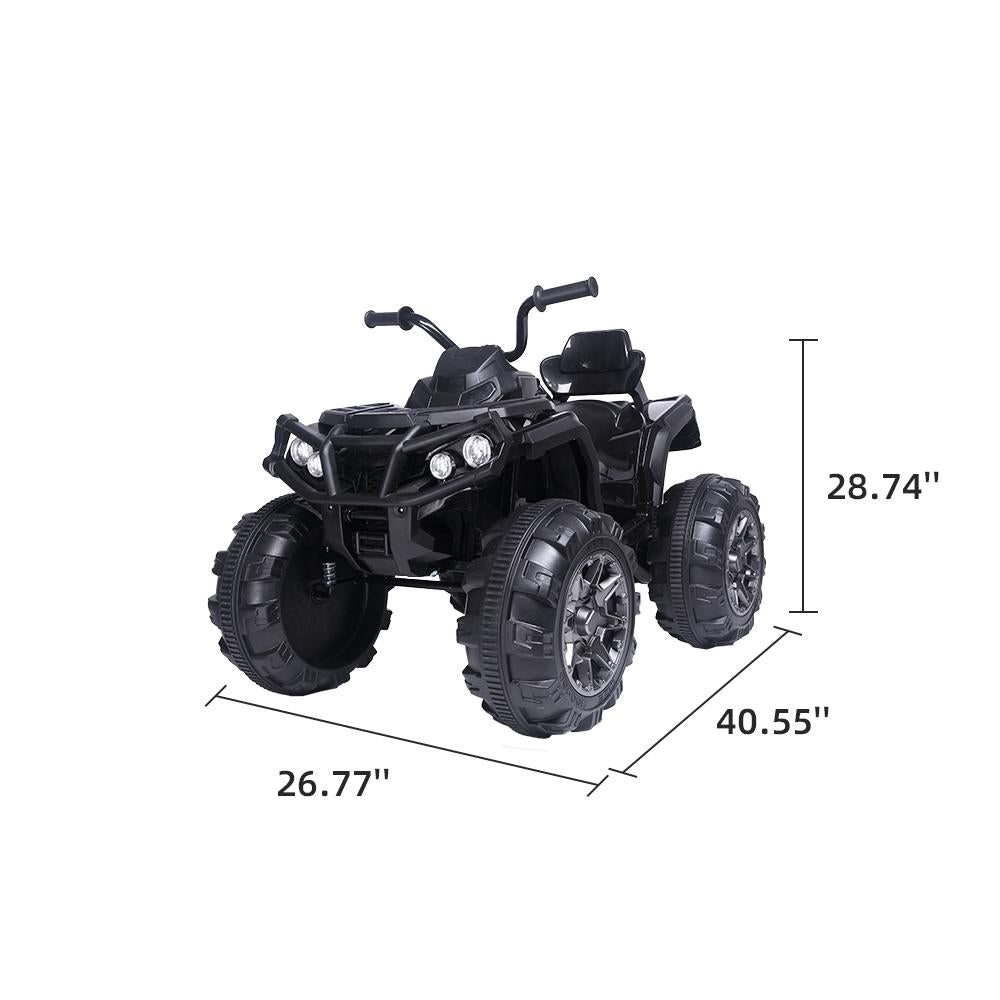 Clearance! Kids 12v Ride ON Toys, Battery Powered Ride ON Toys Car, 4-Wheeler ATV Ride ON Car w/ 3.7mph Max, 2 Speed, LED Lights, AUX Jack, Radio, Electric Motorcycle for Boys/Girls, Black, W1890