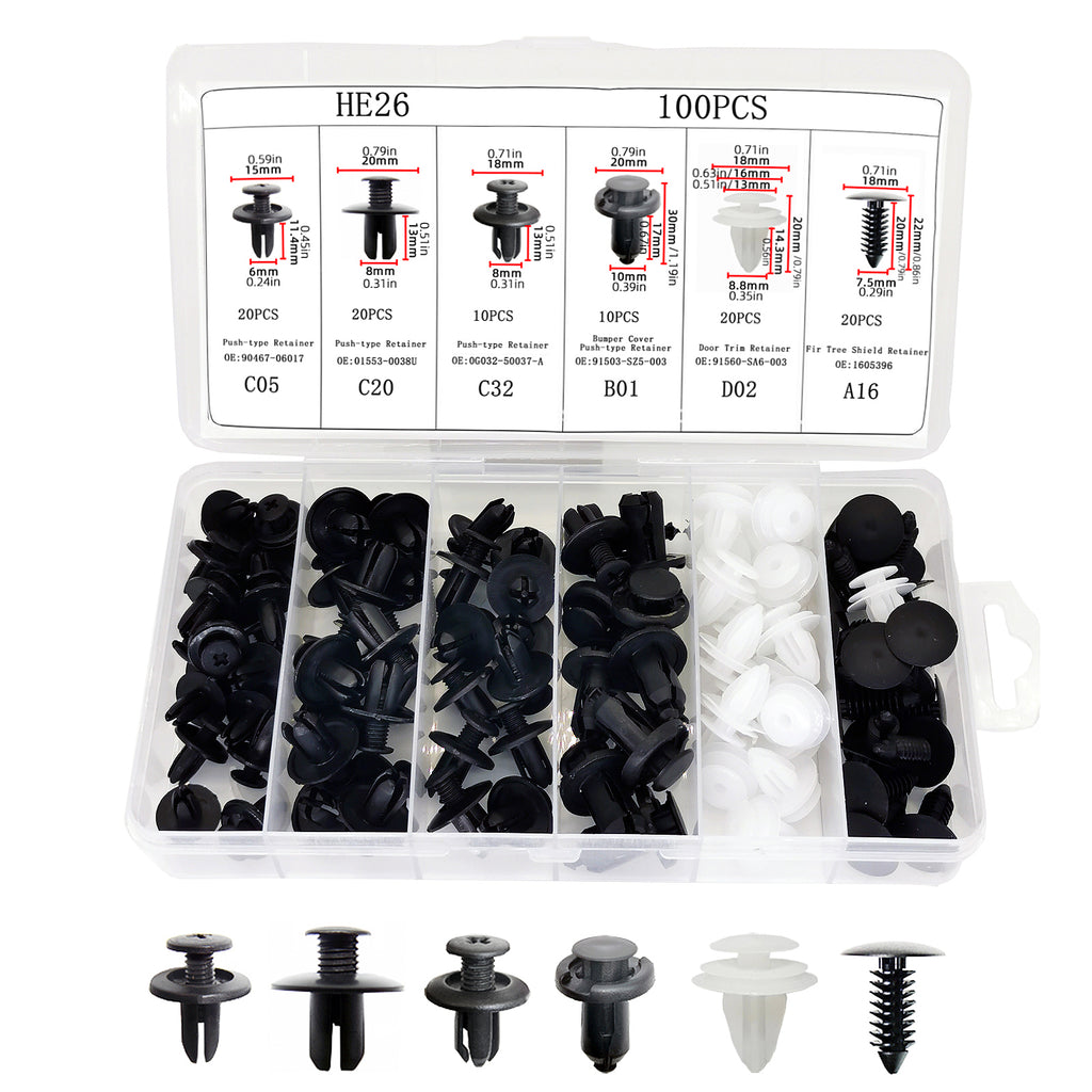 100pcs Auto Fastener Clip Car Fender Push Retainer Pin Rivet Bumper For Door Trim Panel Retainer Body Repair Tool Kit , Box Package