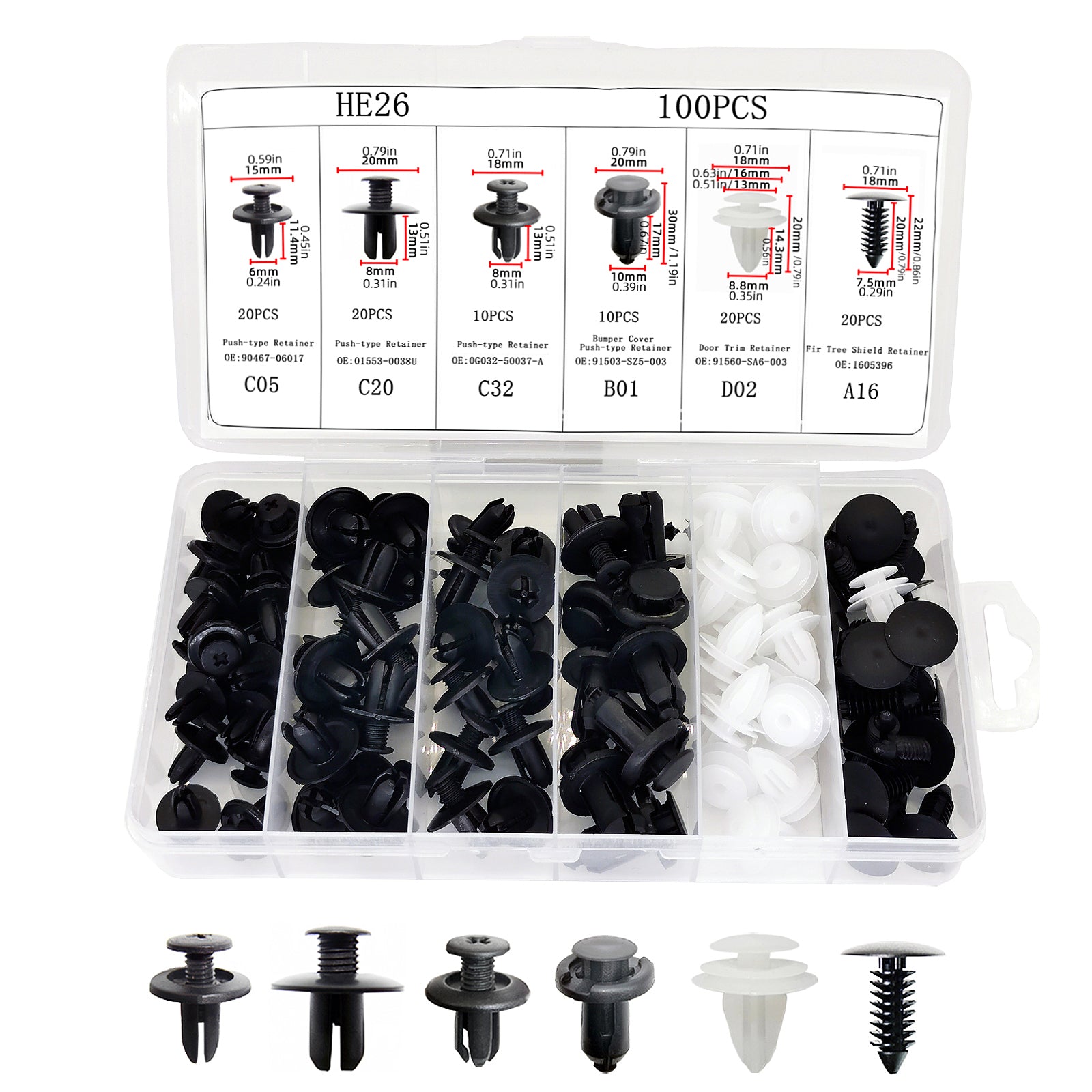100pcs Auto Fastener Clip Car Fender Push Retainer Pin Rivet Bumper For Door Trim Panel Retainer Body Repair Tool Kit , Box Package