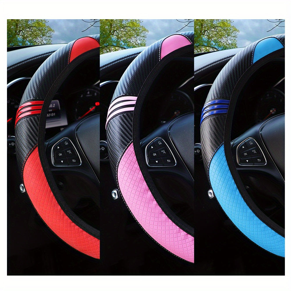 PU Leather Carbon Fiber Cute Cartoon Fashion Car Steering Wheel Cover, Fit Size 37-38CM/14.57-14.96 Inch, Car Accessories (No Inner Ring)