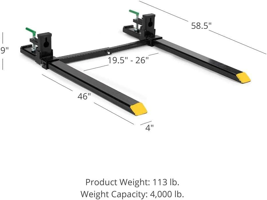 Attachments Medium-Duty 46" Clamp-on Pallet Forks Stabilizer Bar Rated 4,000 LB Loader or Skid Steer
