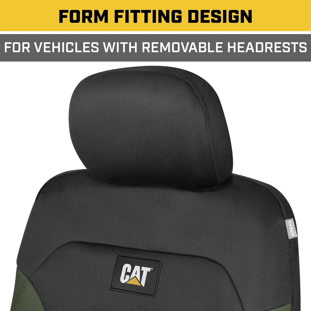 CatFlexfit Automotive Seat Covers for Cars Trucks and SUVs (Set of 2) – Black Car Seat Covers for Front Seats, Truck Seat Protectors with Green Honeycomb Trim, Auto Interior Covers