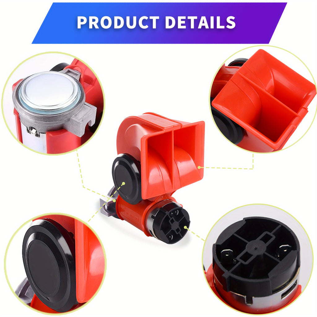 Train Horn Air Horn for Truck 12V 150db Super Loud Snail Car Horn with Compressor Air Horn for Any 12V Vehicles Cars Jeeps Trucks Motorcycles-Red