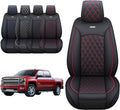 Aierxuan Chevy Chevrolet Silverado GMC Sierra Front Seat Covers Pickup Custom Fit 2007-2024 1500 2500HD 3500HD Crew Double Extended Cab Waterproof Leather Protectors (2 PCS Front, Black-Red)