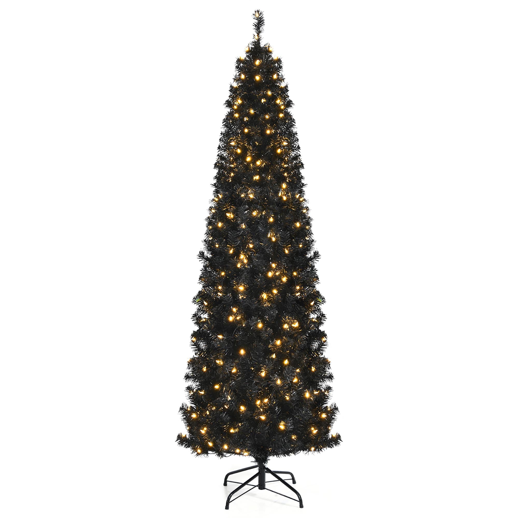 Costway 7ft Pre-lit PVC Christmas Halloween Pencil Tree Black w/ 350 LED Lights