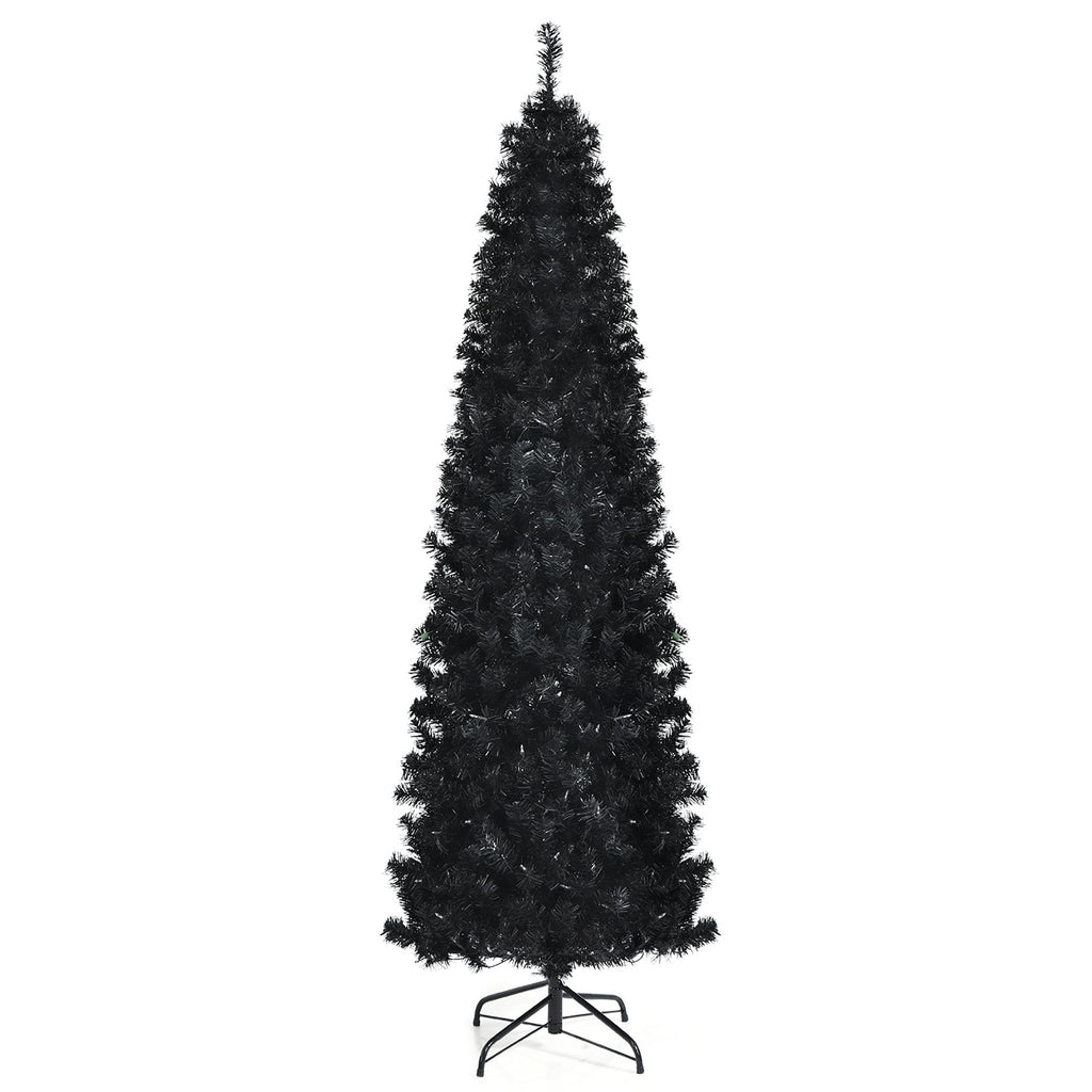 Costway 7ft Pre-lit PVC Christmas Halloween Pencil Tree Black w/ 350 LED Lights