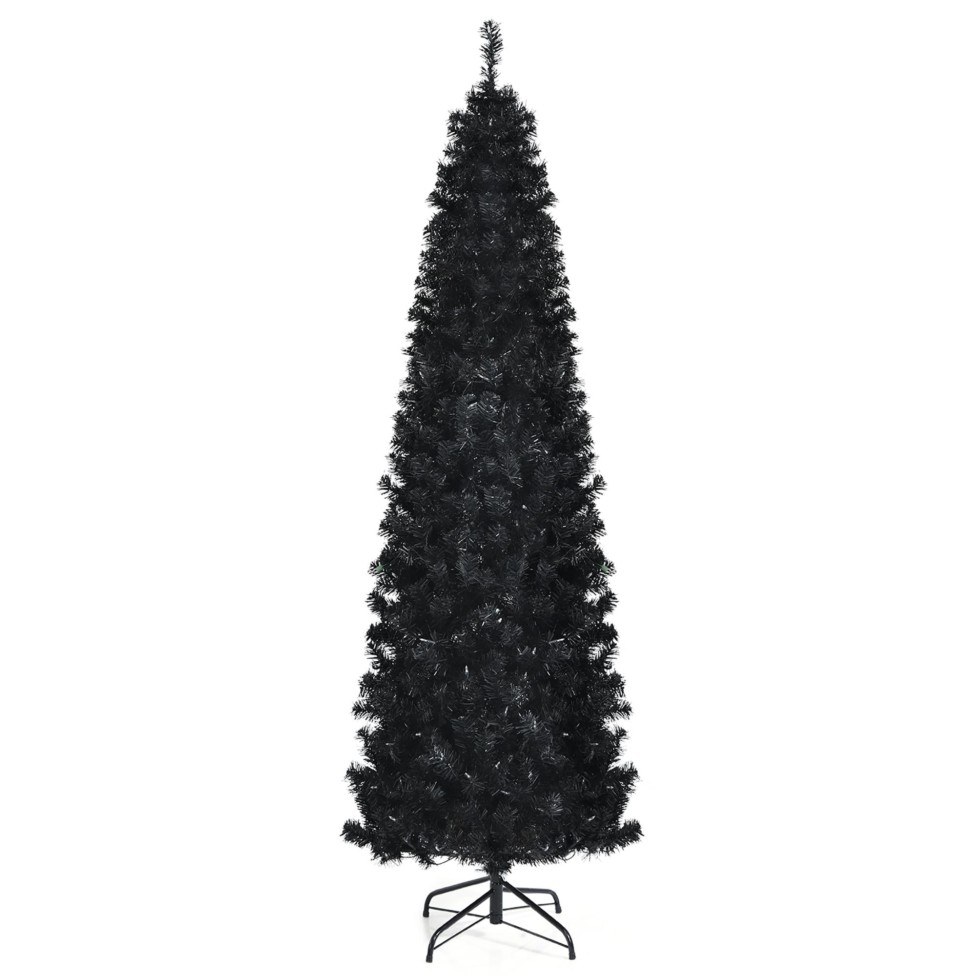 Costway 7ft Pre-lit PVC Christmas Halloween Pencil Tree Black w/ 350 LED Lights