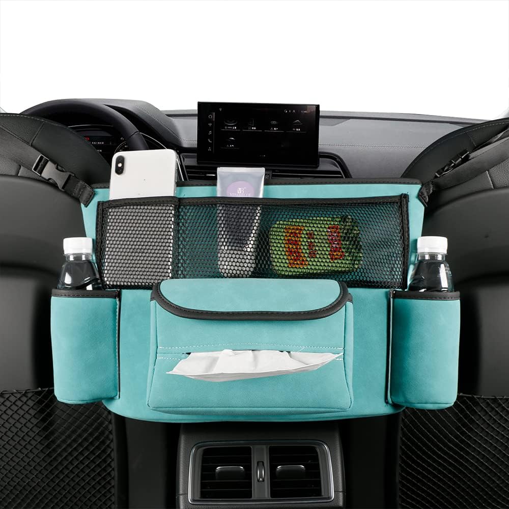 JEYODA Car Handbag Holder Between Seats Suede Large Capacity Car Purse Holder Automotive Consoles &amp; Organizers for Document Phone Storage Car Accessories Interior (1925-style 2 blue)