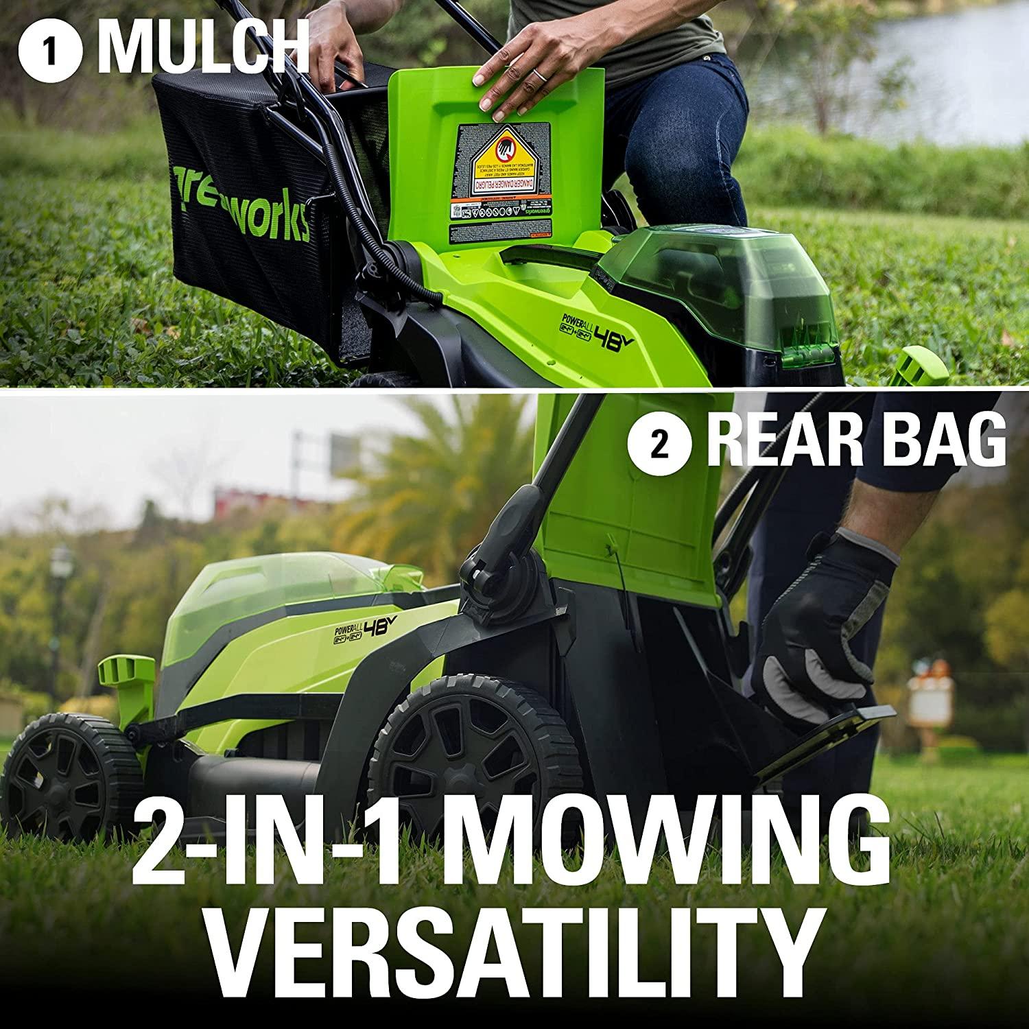 Greenworks 48V 14" Brushless Cordless Lawn Mower, (2) 4.0Ah USB Batteries (USB Hub) and Dual Port Rapid Charger Included (2 x 24V)