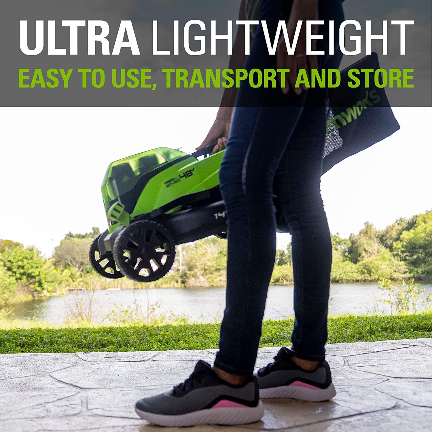 Greenworks 48V 14" Brushless Cordless Lawn Mower, (2) 4.0Ah USB Batteries (USB Hub) and Dual Port Rapid Charger Included (2 x 24V)