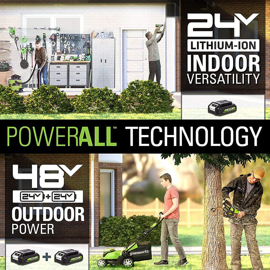 Greenworks 48V 14" Brushless Cordless Lawn Mower, (2) 4.0Ah USB Batteries (USB Hub) and Dual Port Rapid Charger Included (2 x 24V)