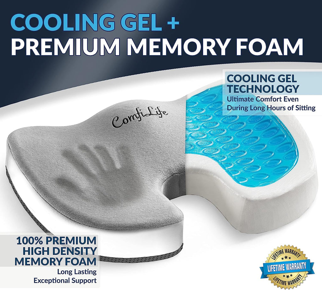 ComfiLife Gel Enhanced Seat Cushion - Non-Slip Orthopedic Gel &amp; Memory Foam Coccyx Cushion for Tailbone Pain - Office Chair Car Seat Cushion - Sciatica &amp; Back Pain Relief