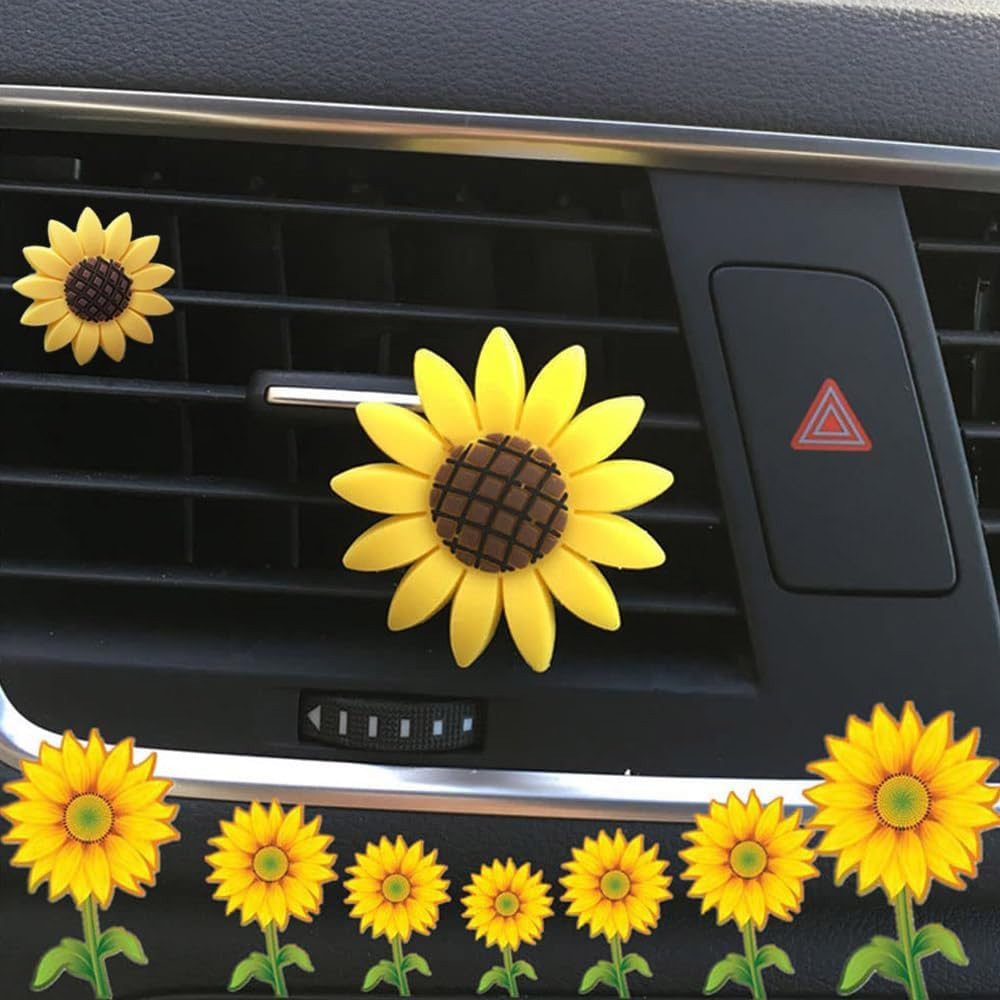 ZOSTLAND Flower Car Air Vent Clip Decoration,Car Air Fresheners, Smiling Face Car Vent Clip，Personalized Automotive Interior Decoration Accessories,Car Decor Gift for women,men (4pcs Sunflower)