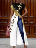 Fashion printed split T-shirt
