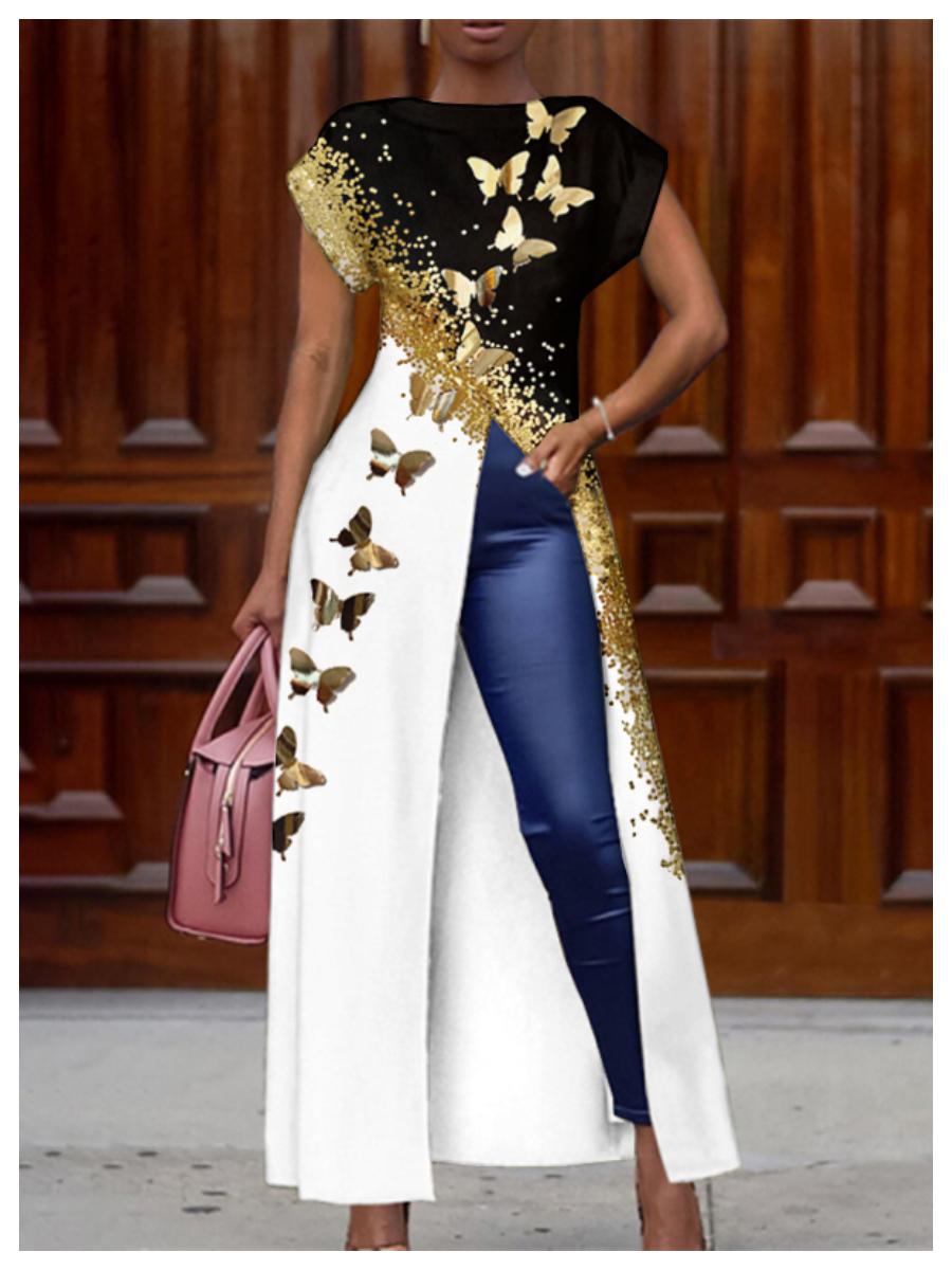 Fashion printed split T-shirt