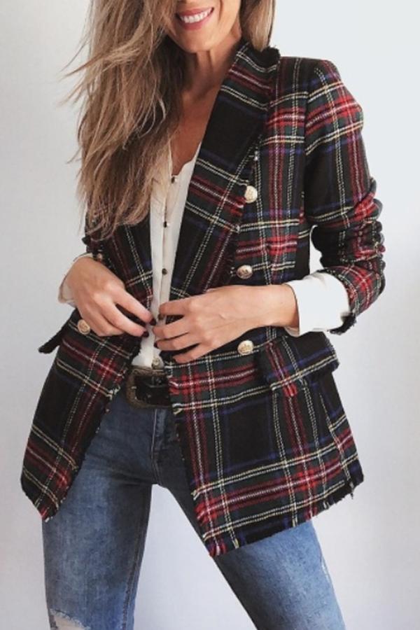 Double-Breasted Grid Lapel Suit