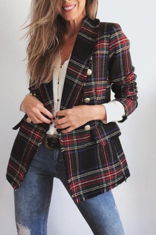 Double-Breasted Grid Lapel Suit