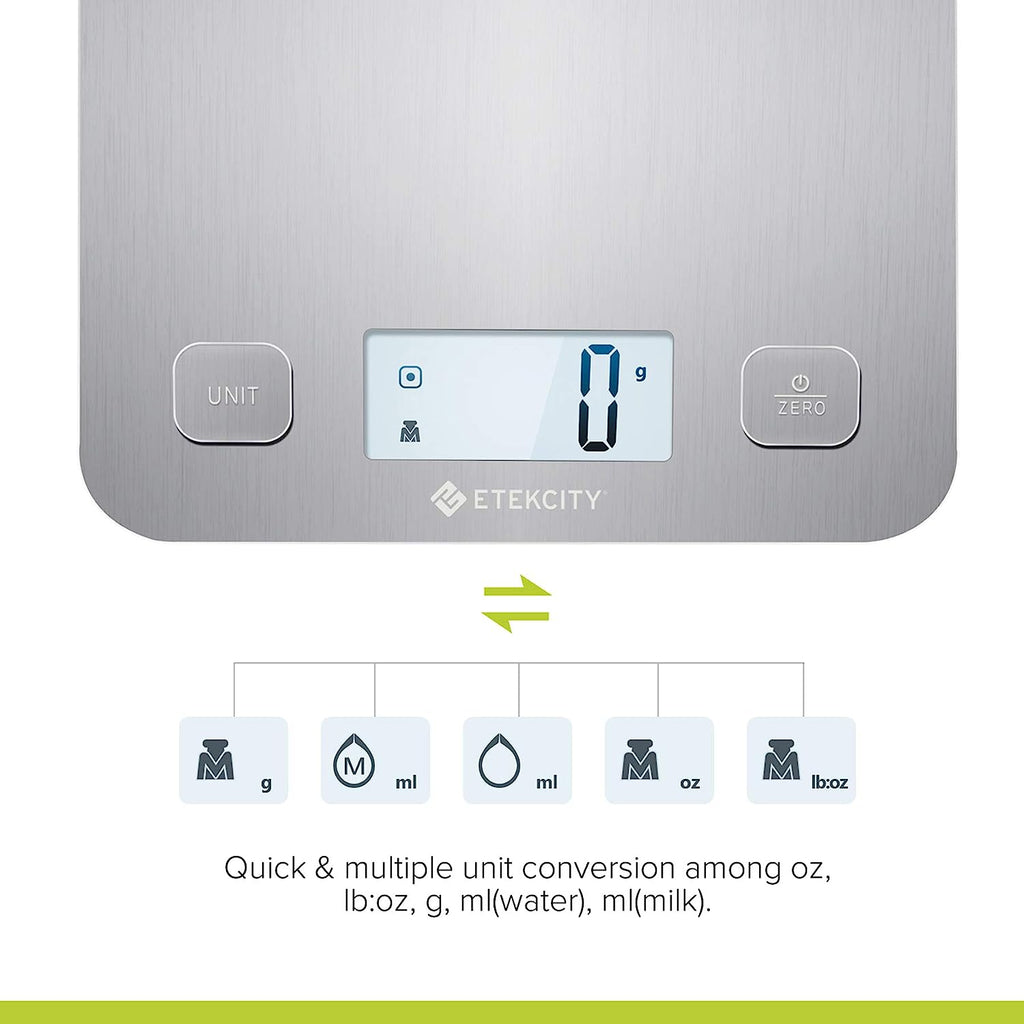 Etekcity Food Kitchen Scale, Digital Grams and Ounces for Weight Loss, Baking, Cooking, Keto and Meal Prep, Large, Silver Stainless Steel